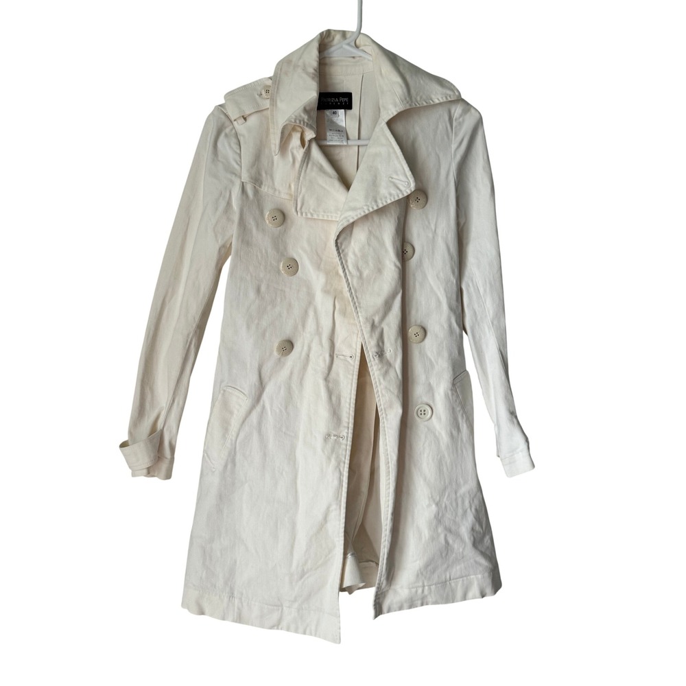 Patrizia Pepe White Cotton Double Breasted Trench Coat Italian Size 40 US 4